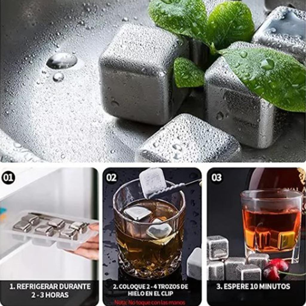 8 ST Metallisk isbitar 304 Rostfritt stål med istång Används ofta Whiskeystenar för att kyla Whiskey Dryck