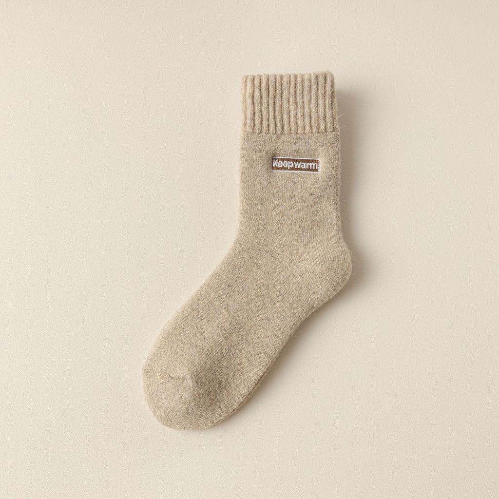 Ladies' Autumn/Winter Thick Wool Socks - Warm Embroidered Mid-Tube Terry, Plus Velvet for Cold Weather.