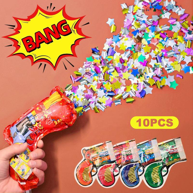 10Pcs Handheld Confetti Poppers Inflatable Multicolor Poppers Portable Prop For Birthday Party Family Gathering Outdoor Toys