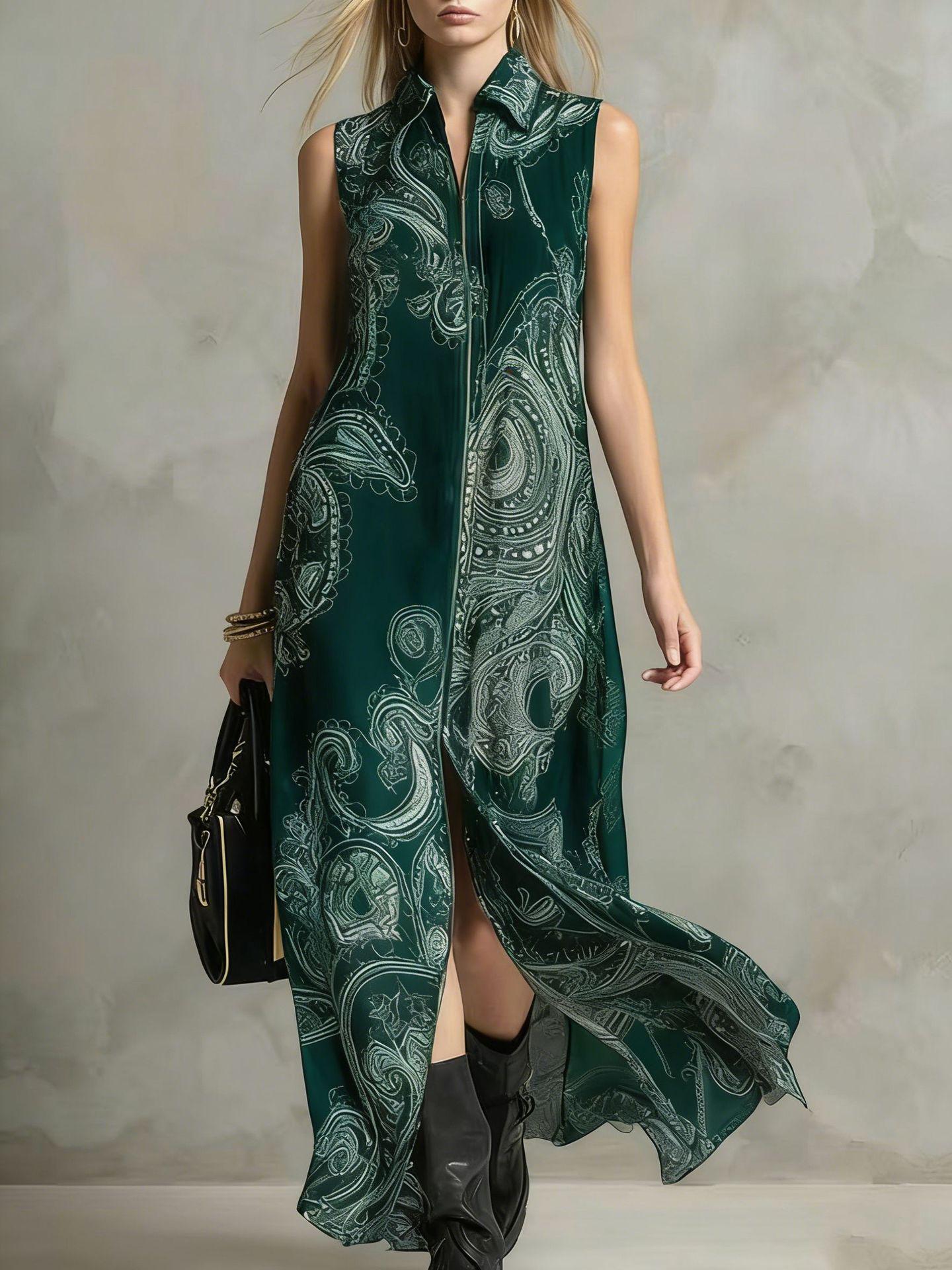 European-American Cross-border French Style Sleeveless Loose Cashew Flower Cardigan Dress Medium