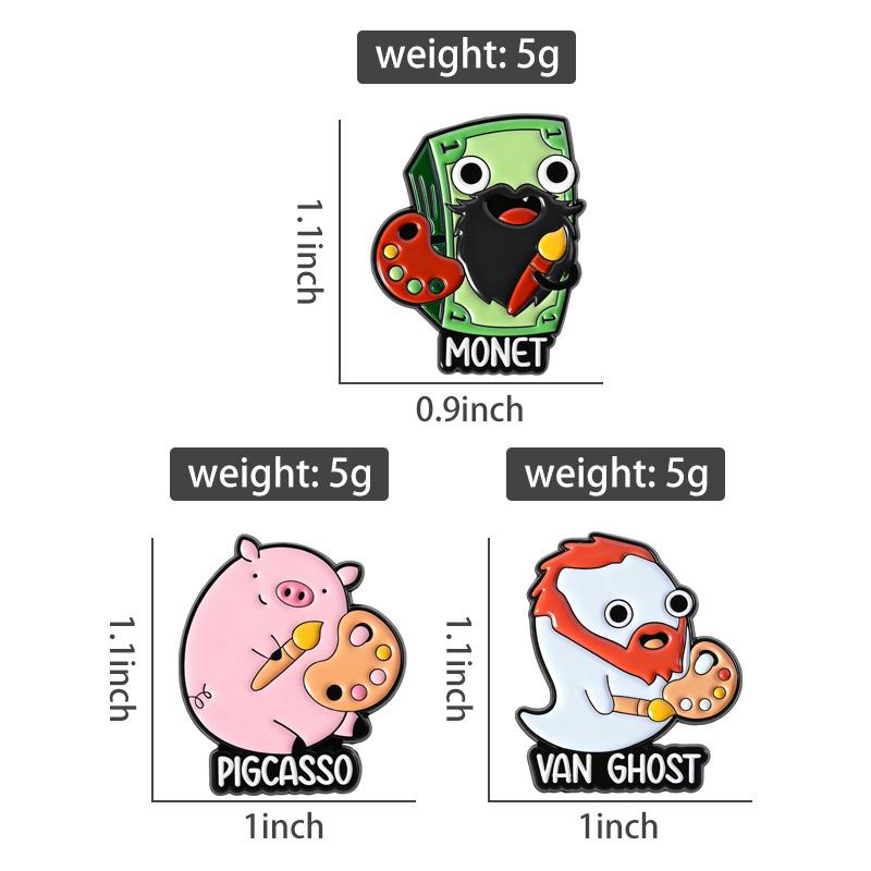 Artists Painters Puns Enamel Pins Custom Van Gogh Ghost Monet Money Picasso Brooches Lapel Badges Jewelry Gift for Friends