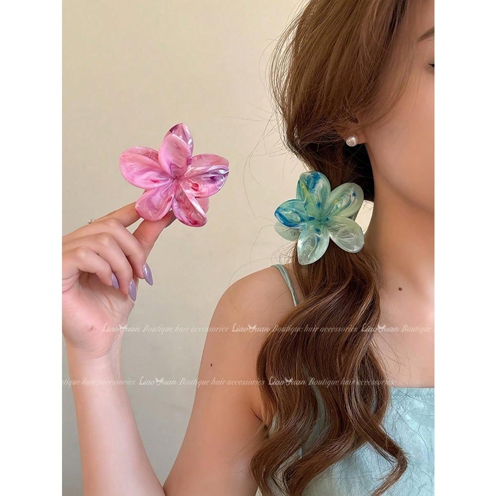 5pcs Women's Ombre Flower Hair Clips 8cm Plastic Hairpins, Elegant Bun Ponytail Accessories for Daily Party Vacation, Cute Hair Clamps