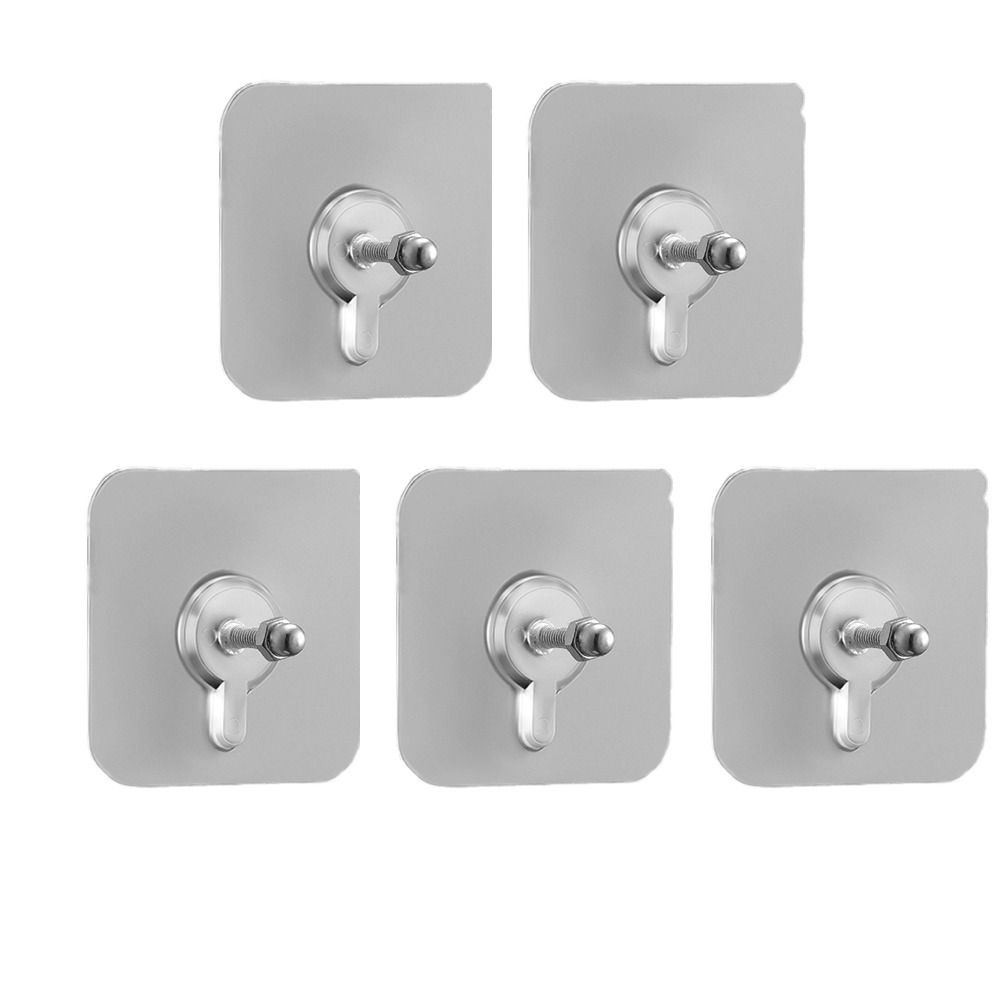 

5Pcs No Need to Punch Holes Towel Coat Hooks Acrylic Key Bag Hooks Self Adhesive Screw Stickers 6x6cm