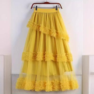 Women's Long Cake Mesh Skirt with Large A-line Skirt and Half Body Skirt