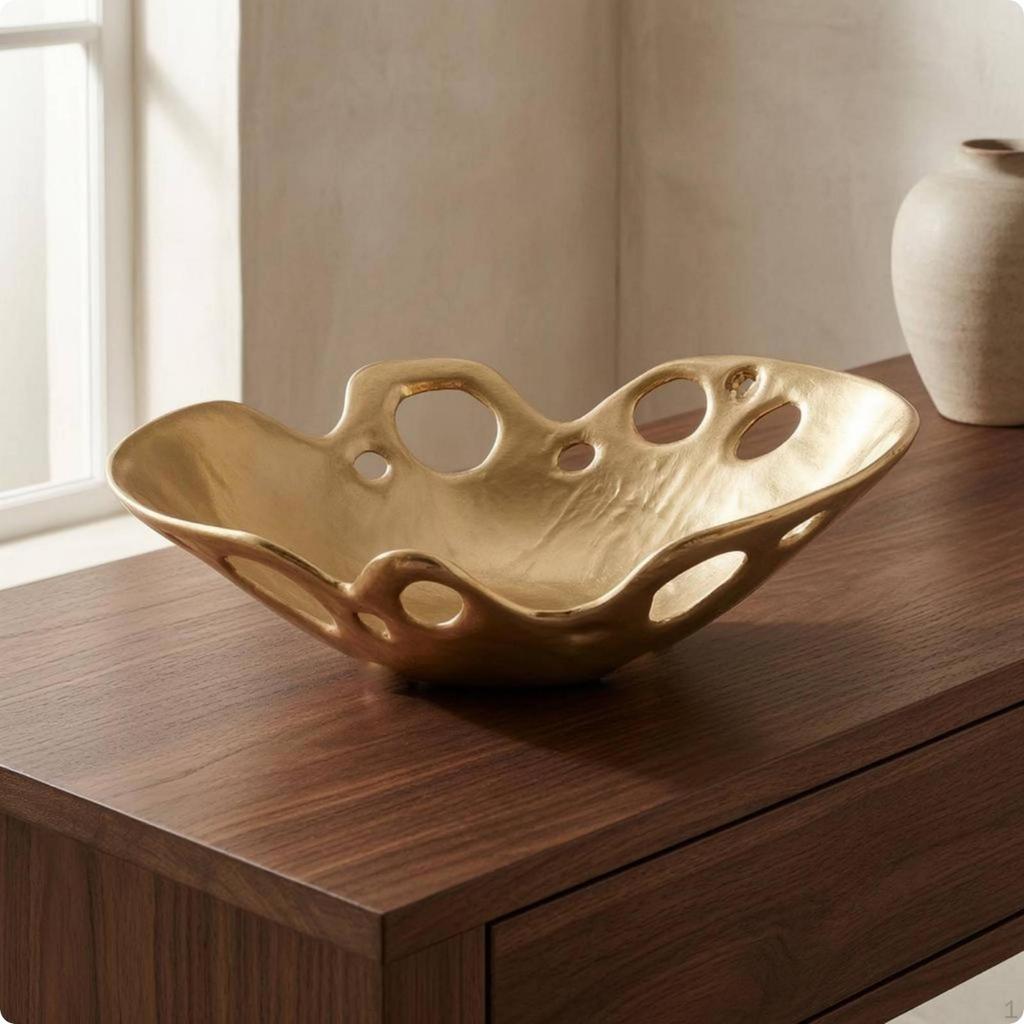 Decorative Fruit Bowl Aluminum Hammered Openwork Cutout Serving Tray