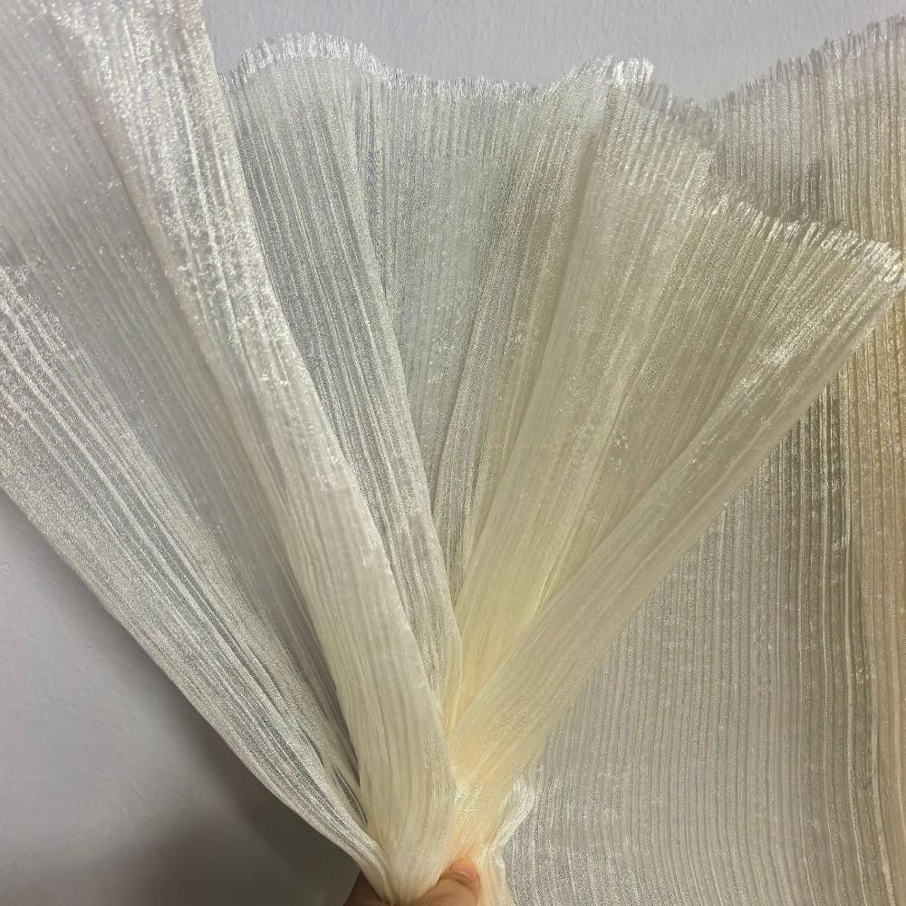 Thin Sheer Pleated Organza Fabric Bright Pleated Stiff Mesh Organza Dress Fabric Soft Comfortable DIY Sewing Fabric