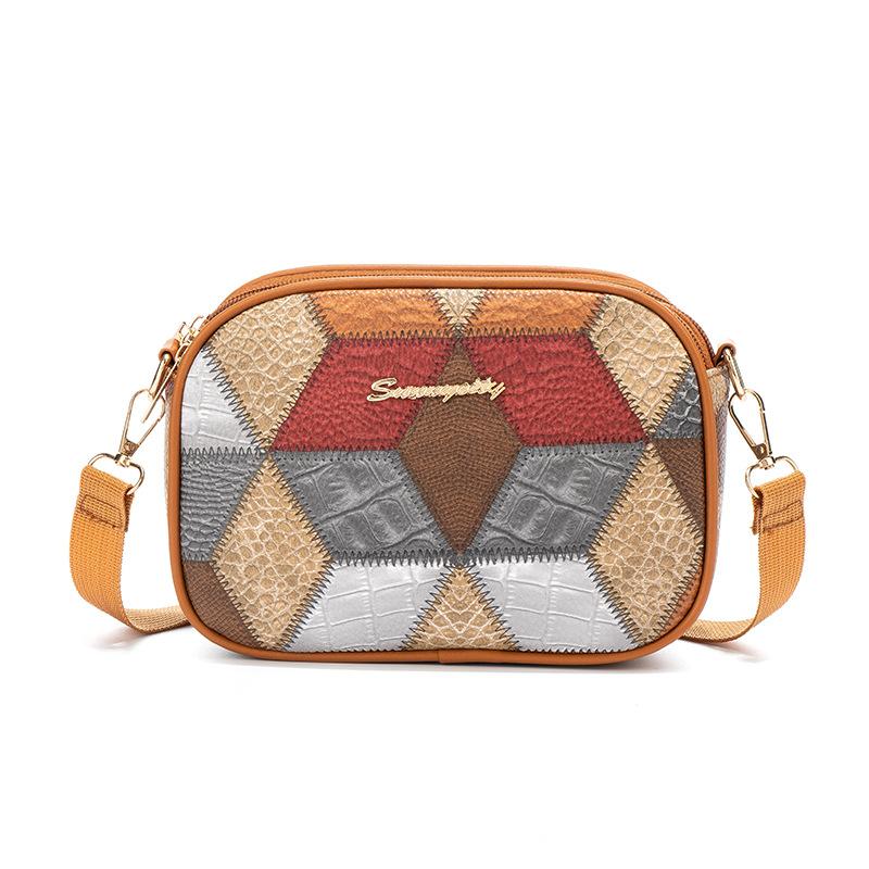 

Дизайн с двойной молнией, персонализированная ромбовидная маленькая квадратная сумка контрастного цвета, модная универсальная женская сумка через плечо, мини-мобильный светло-коричневого