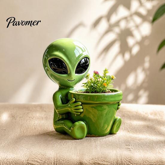 Sci-Fi Theme Plant Holders Funny Alien Planter, Resin Flower Pot, Decorative Whimsical Balcony Pots Pot for Succulents, Cactus, Sci-fi Lovers