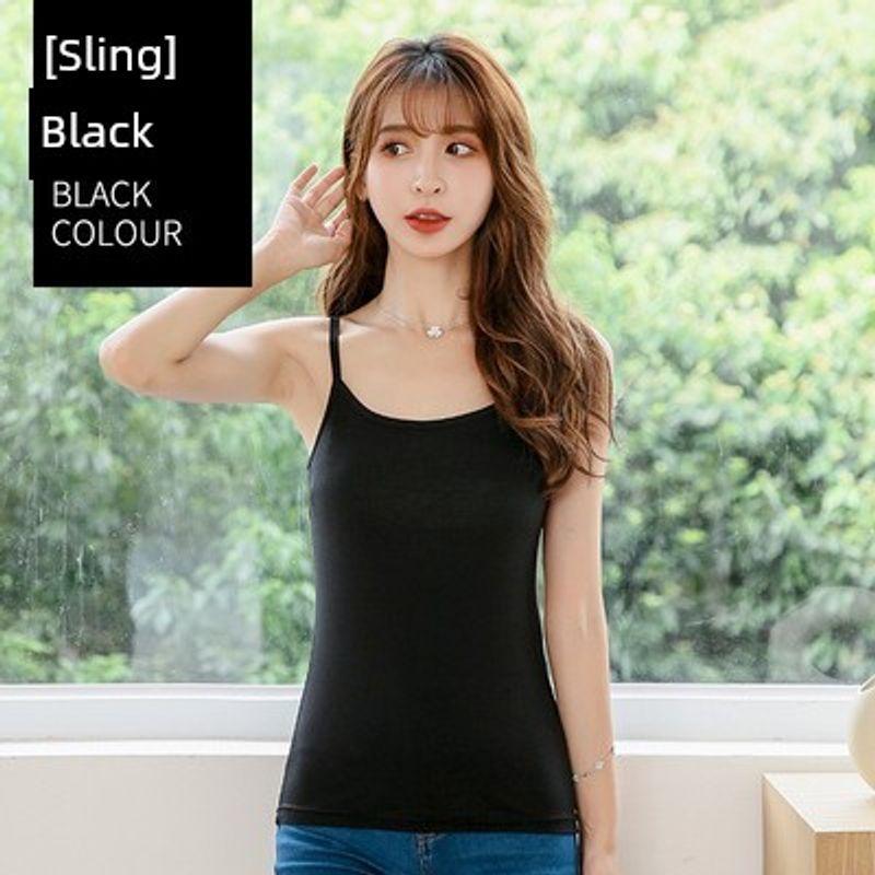 

Модальный маленький слинг-жилет женский летний нижний слой защита от проникновения модный скотч черный базовый топ больших размеров облегающий Black XL (60.00 kg-72.50 kg recommended