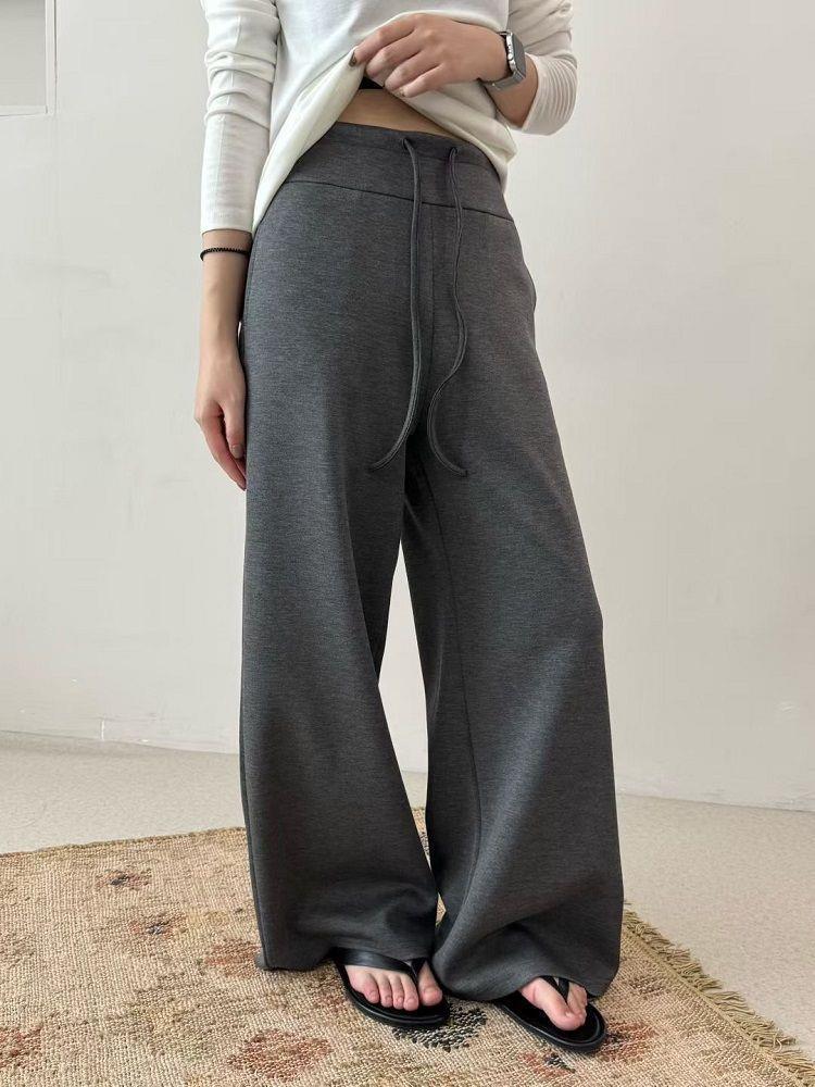 Spring Korean Drape High-Waisted Wide-Leg Pants - Flattering for Pear-Shaped Figures, Casual Straight-Leg Design