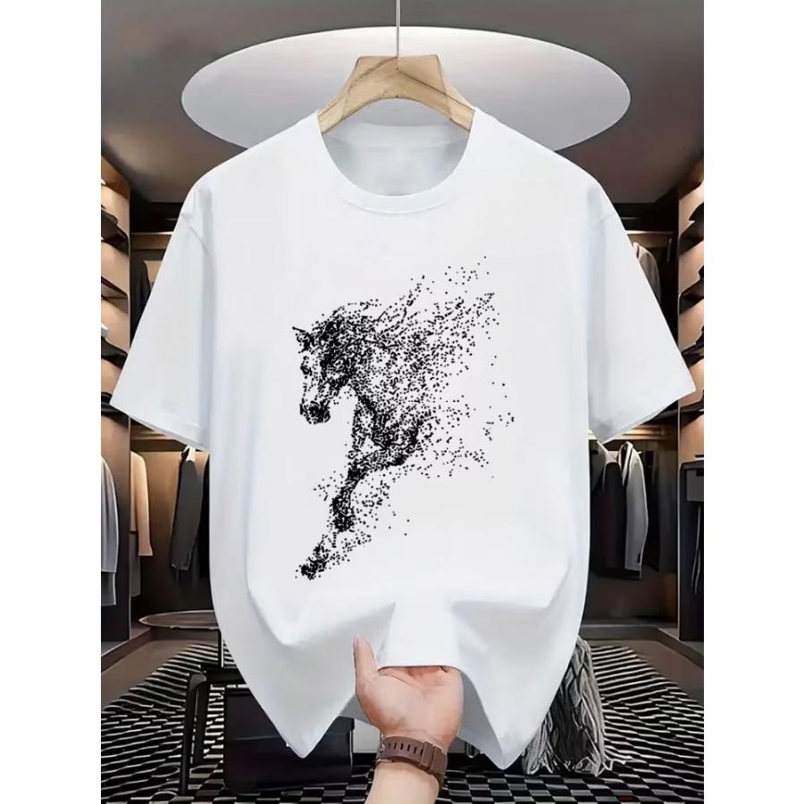 Men's T-shirt, Short-sleeved with a Running Horse Print, Comfortable, Suitable for Everyday Wear and Travel
