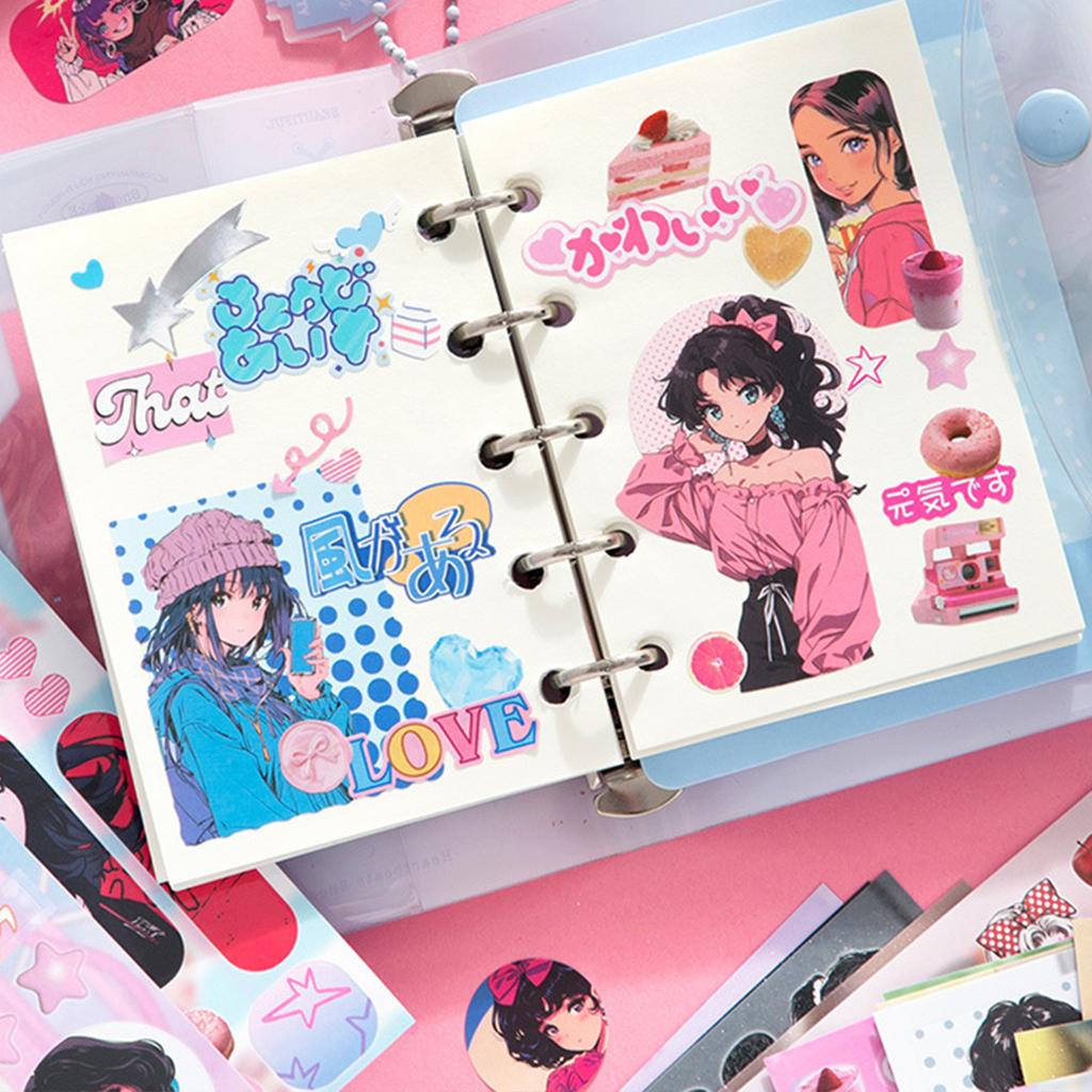 Japonské Anime Dívčí Samolepky Černobílý Tisk Jasné Barvy Samolepky na Láhev na Vodu Notebook Telefon Skateboard