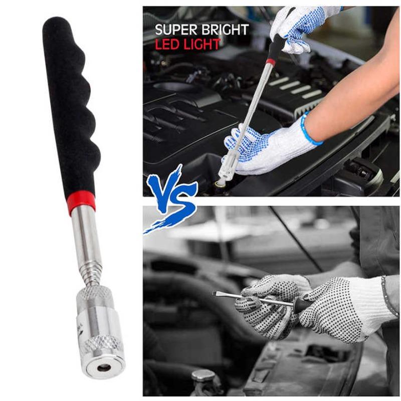 Metal 25810LB Pickup Stick Portable Metal Suction Stick Retractable Magnetic Pickup Auto Repair Tool with Light Magnetic Rod