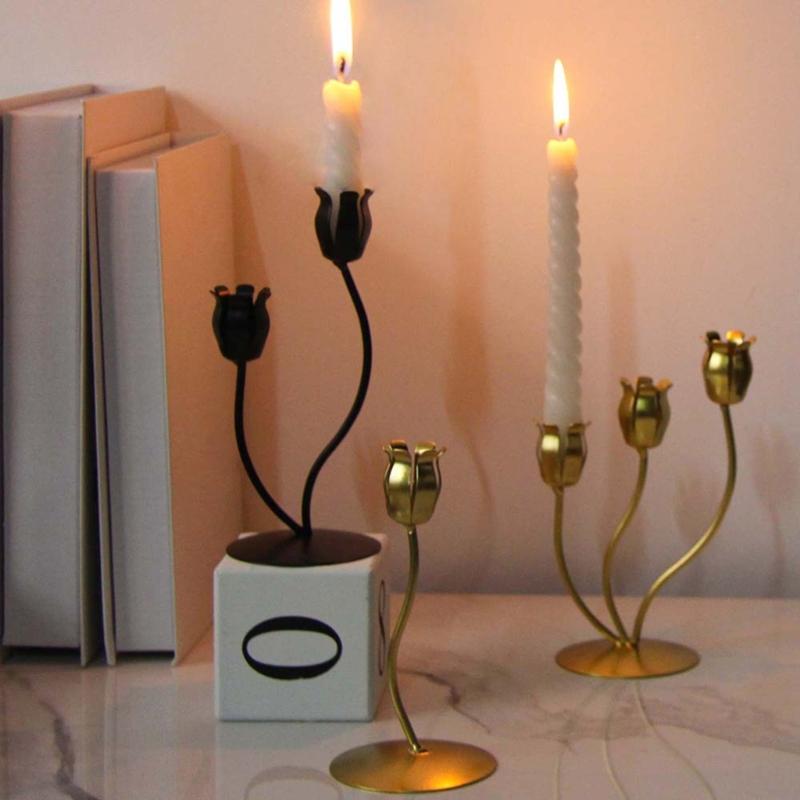 Nordic Flower Shape Tapered Candle Holder Metal Candlestick Candelabra Centerpieces Decoration for Elegant in Any Room