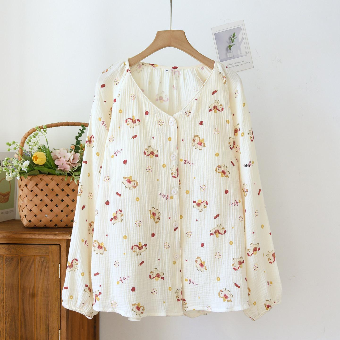 

Women s V-neck Long Sleeve Cotton Sleepwear Top with Built-in Bra - Lightweight for Spring/Autumn, Suitable for Casual Outdoor Wear Large