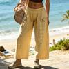 Pantaloni a quadretti da donna a vestibilità larga con vita con coulisse e gamba rilassata, pantaloni casual a gamba larga per l'uso quotidiano