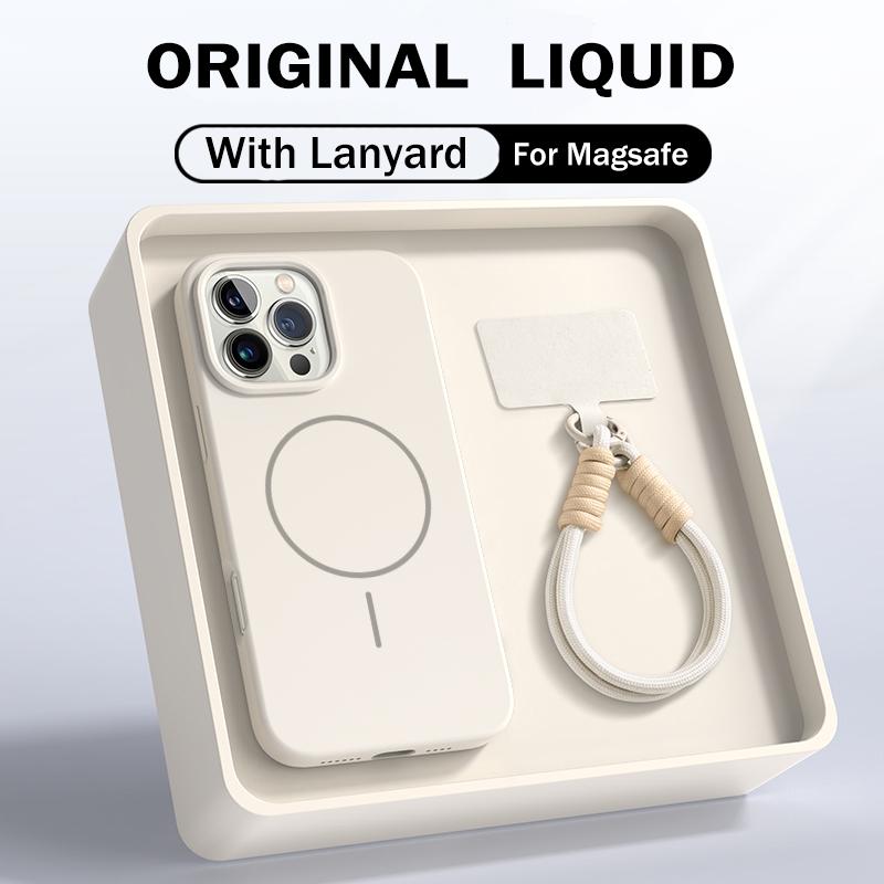 Luxury For Magsafe Magnetic Case For iPhone 17 15 14 16 Plus 11 12 13 Pro Max Original Liquid Silicone Lanyard Strap Soft Cover