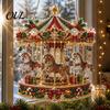 Handmade Christmas Home Decor Faux Diamond Art Ornament, DIY Santa Claus Sun Catcher Kit, Rhinestone Parent Child Interactive Crafts Xmas Wreath