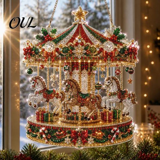 Handmade Christmas Home Decor Faux Diamond Art Ornament, DIY Santa Claus Sun Catcher Kit, Rhinestone Parent Child Interactive Crafts Xmas Wreath