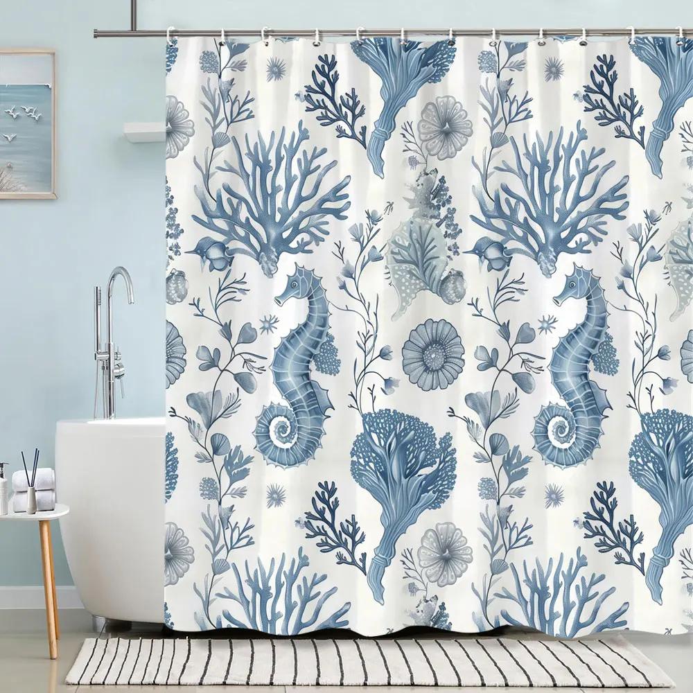 

Черепаха Занавеска для душа Лето Пляж Якорь Морская звезда Морская Акварельная живопись Креативные Полиэстеровые занавески для душа Декор для ванной W90XH180cm