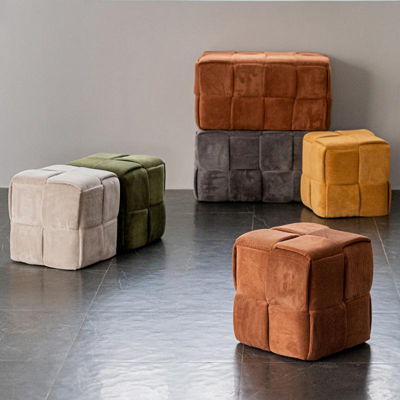 Corduroy Breathable Low Stool  Creative Sofa Footrest for Living Room Minimalist Footstool  Stable Entryway Shoe Bench