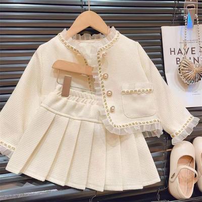 Roupa Infantil Coleção Primavera Outono Meninas Jaqueta de Renda Saia Curta Conjunto Moderno de Duas Peças