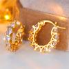 Trendy Crystal White Zircon Round Hoop Earrings For Women Vintage Gold Color Wedding Jewelry