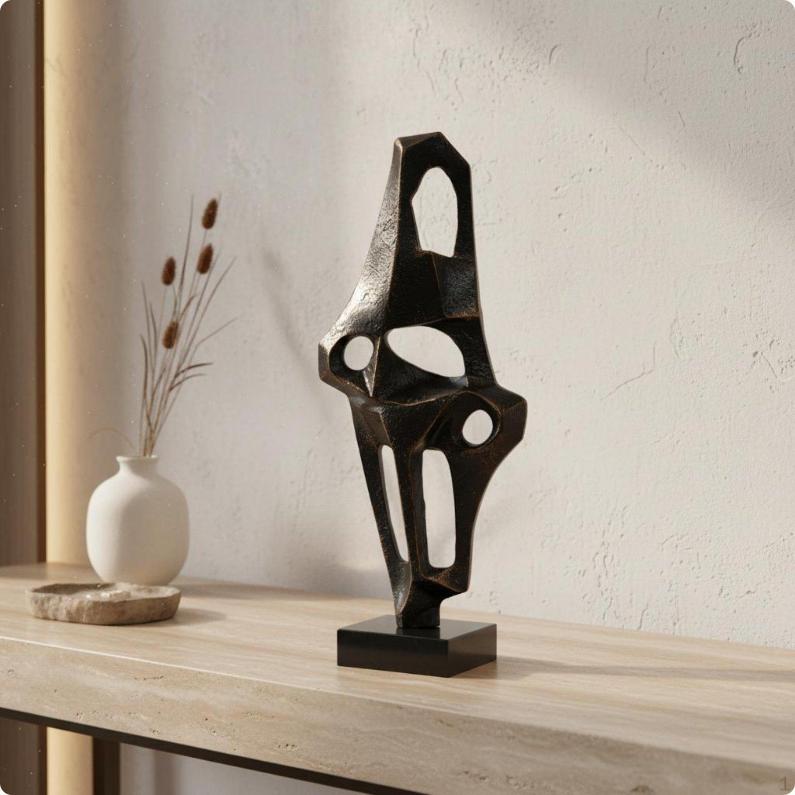 Geometric Desk Sculpture Rustic Minimalist design Abstract Metal Retro Influenced Statue
