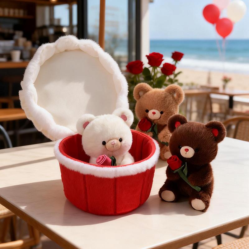 Cute Rose Bear Plush Toy Stuffed Animal Doll Bear in the Cupcakes Funny Two-in-One Valentines Day Birthday Anniversary Present