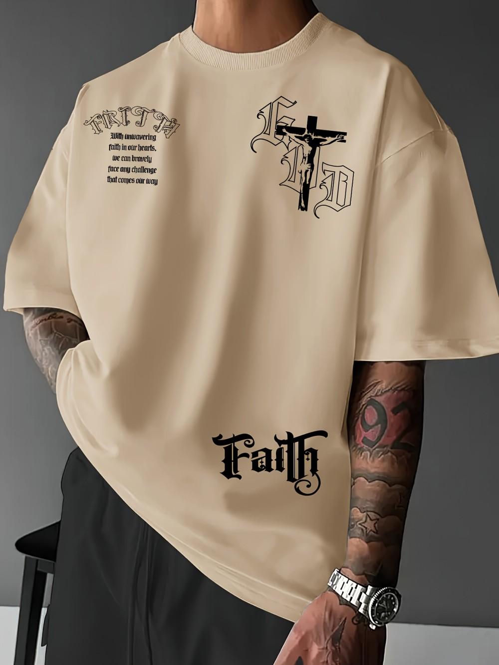 

2026 Hot Selling Mens New Summer Gothic Letter Cross Print Soft and Breathable Tshirt Outdoor Street Style Top New Tshirt 4XL