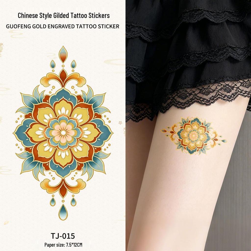 Chinese Style Waterproof Phoenix & Koi Tattoo Sticker - Long-lasting, Aesthetic Dunhuang Design for Arm & Collarbone