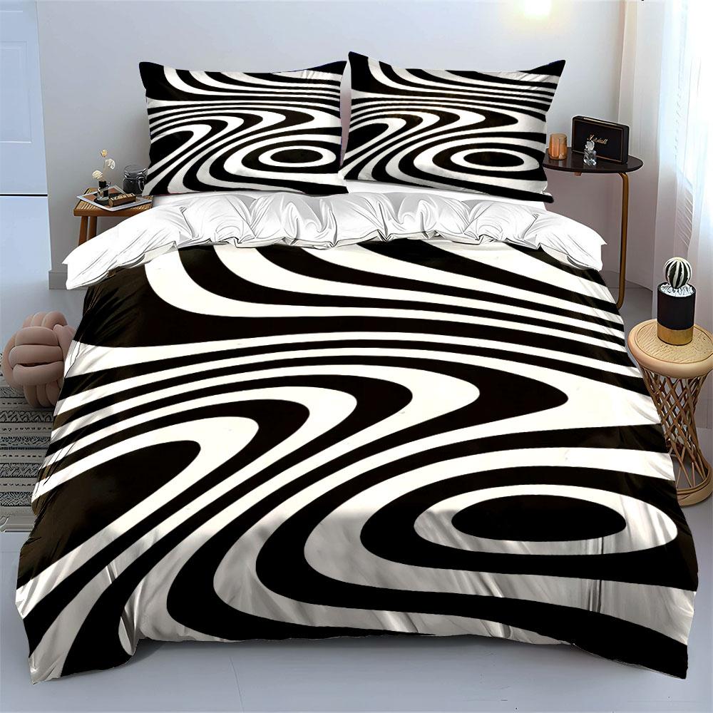 Black and White Swirl Pattern Bedding Duvet Cover Set Duvet Cover Pillowcases (1 * Duvet Cover 2 * Pillowcases, without duvet insert)