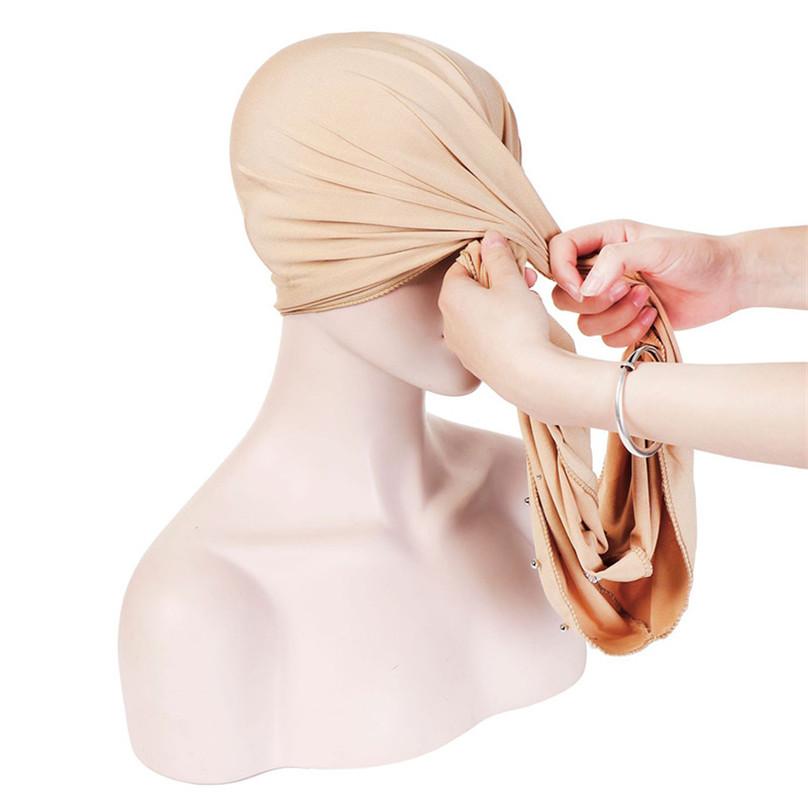 Fashion Gentlewomen Headscarf Hat Muslim Changeable Headdress Exquisite Elegant Beaded Hat