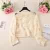 Plus Size Red Crochet Knit Sweater with 3D Floral Design for Women