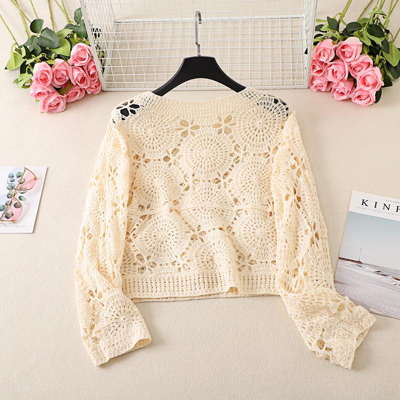 Plus Size Red Crochet Knit Sweater with 3D Floral Design for Women