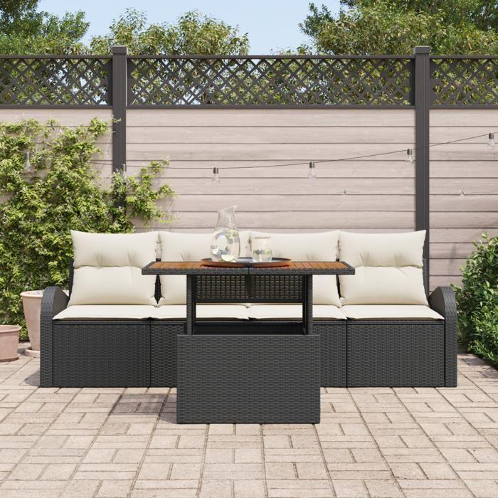 VidaXL Ensemble de Canapé de Jardin 5 Pièces avec Coussins Noir Rattan Poly 3358252