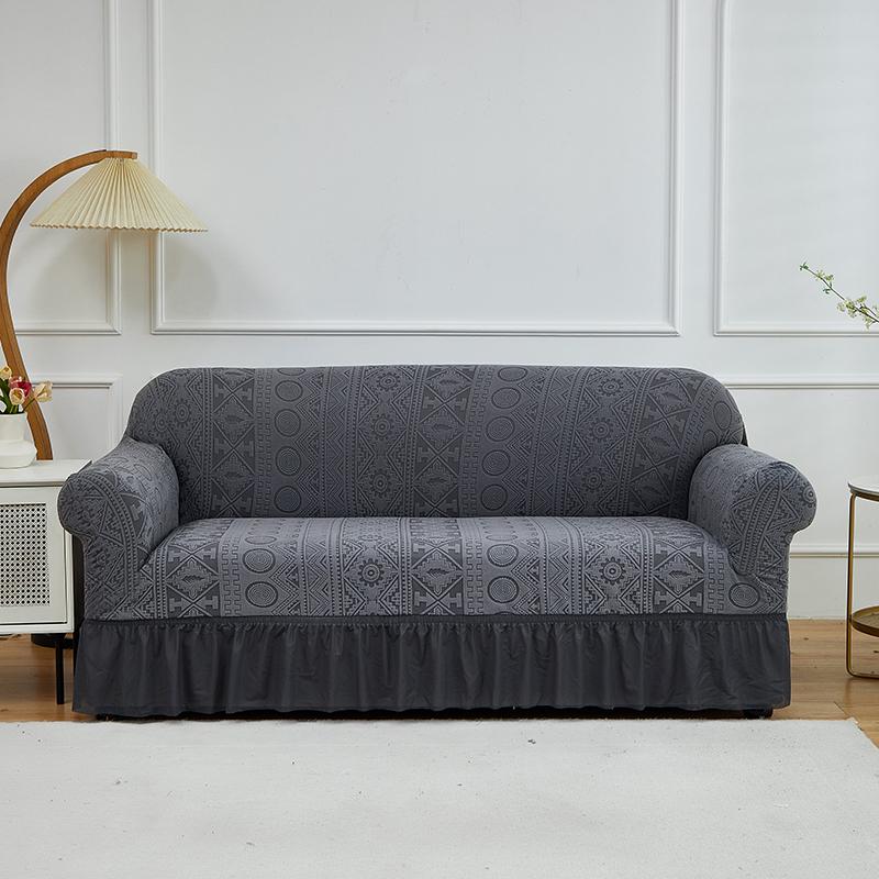 1 Stück Dehnbarer Sofabezug Jacquardmuster Sofabezüge mit Rock Einfarbige Staubdichte Rutschfeste Sofaschutzhülle für das Wohnzimmer