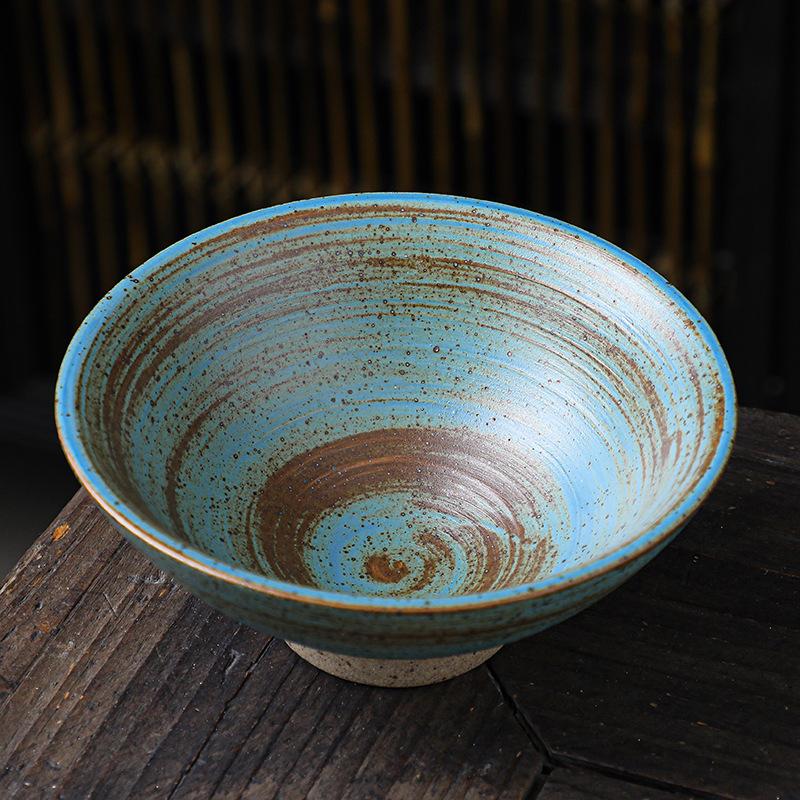 

Japanese rice bowl 5 inches household ceramic single hat retro coarse pottery handmade tableware eating rice soup bowl chopsticks синій