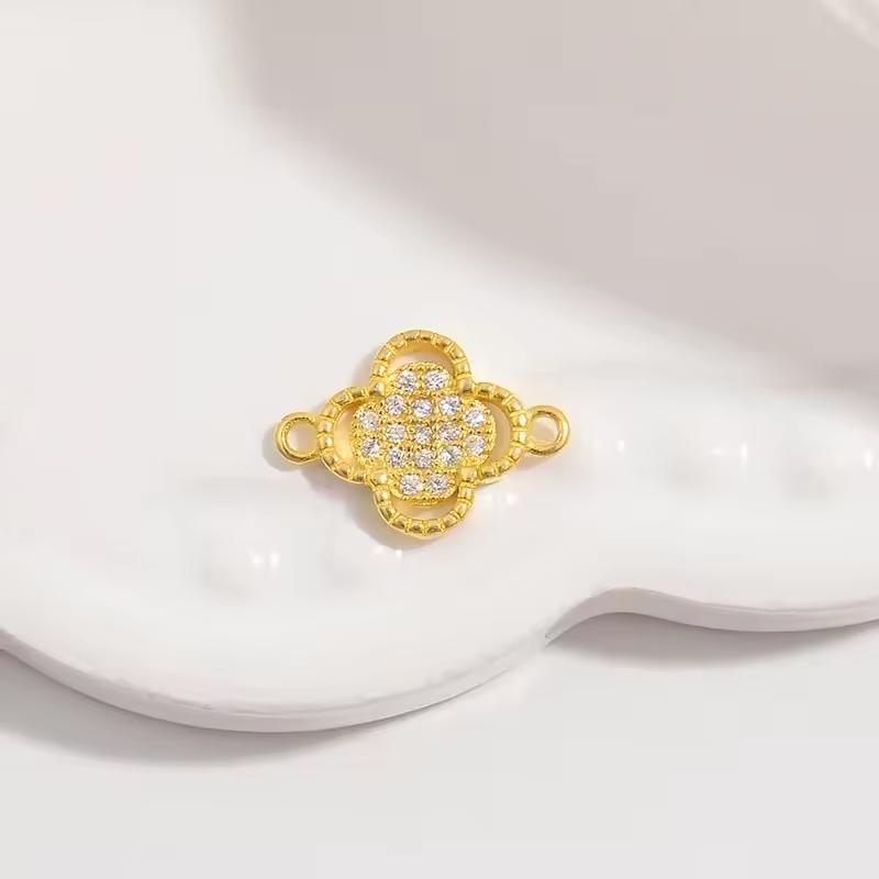 Fine 925 Sterling Silver Zircon Gold Plated Charm Clover Connector for Jewelry Necklace Bracelet Making