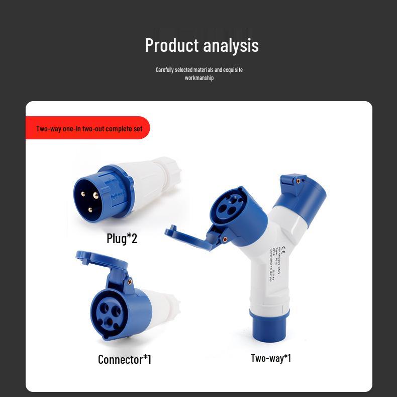 Three-Way Explosion-Proof Industrial Plug Y-Type Aviation Socket 32A/16A Waterproof Converter.