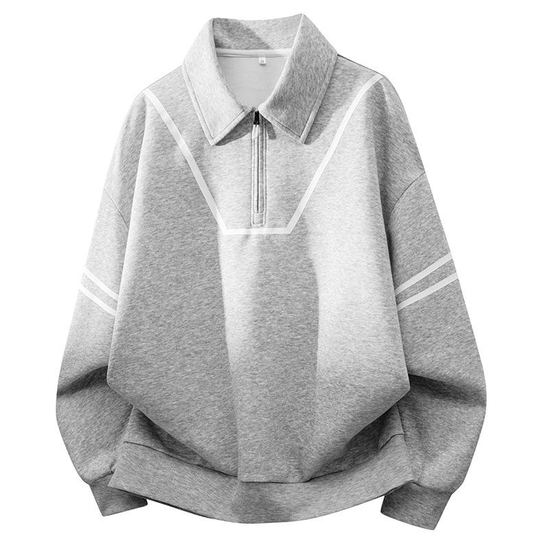 

Stand-up Collar Pullover T-shirt Men s New Autumn and Winter American Lapel Men s Long-sleeved T-shirt Men s Pullover S сірий колір