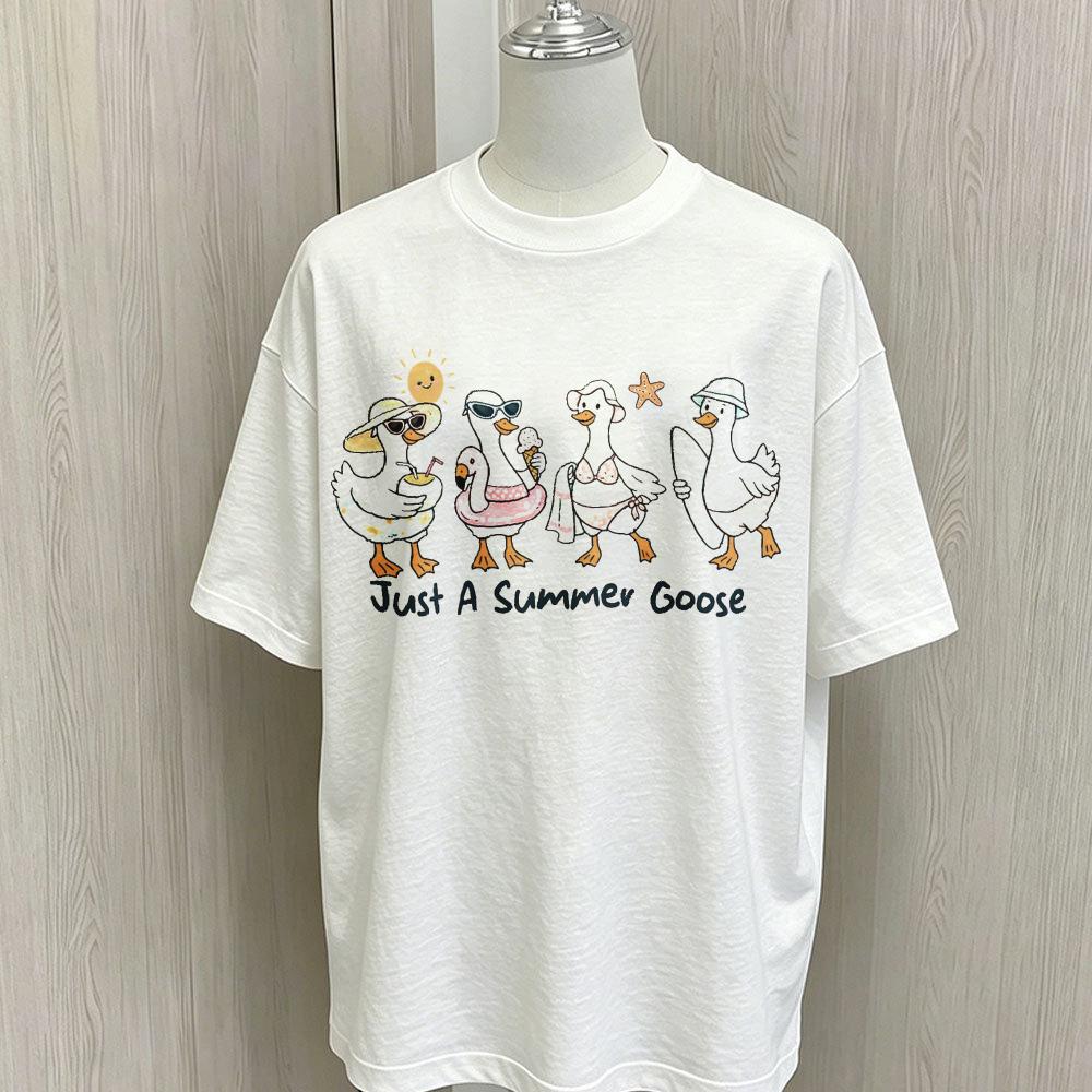 Ummer Cartoon Goose Print T Shirt Oversized Loose Short Sleeve Tees Casual Soft Cotton Basic Tops