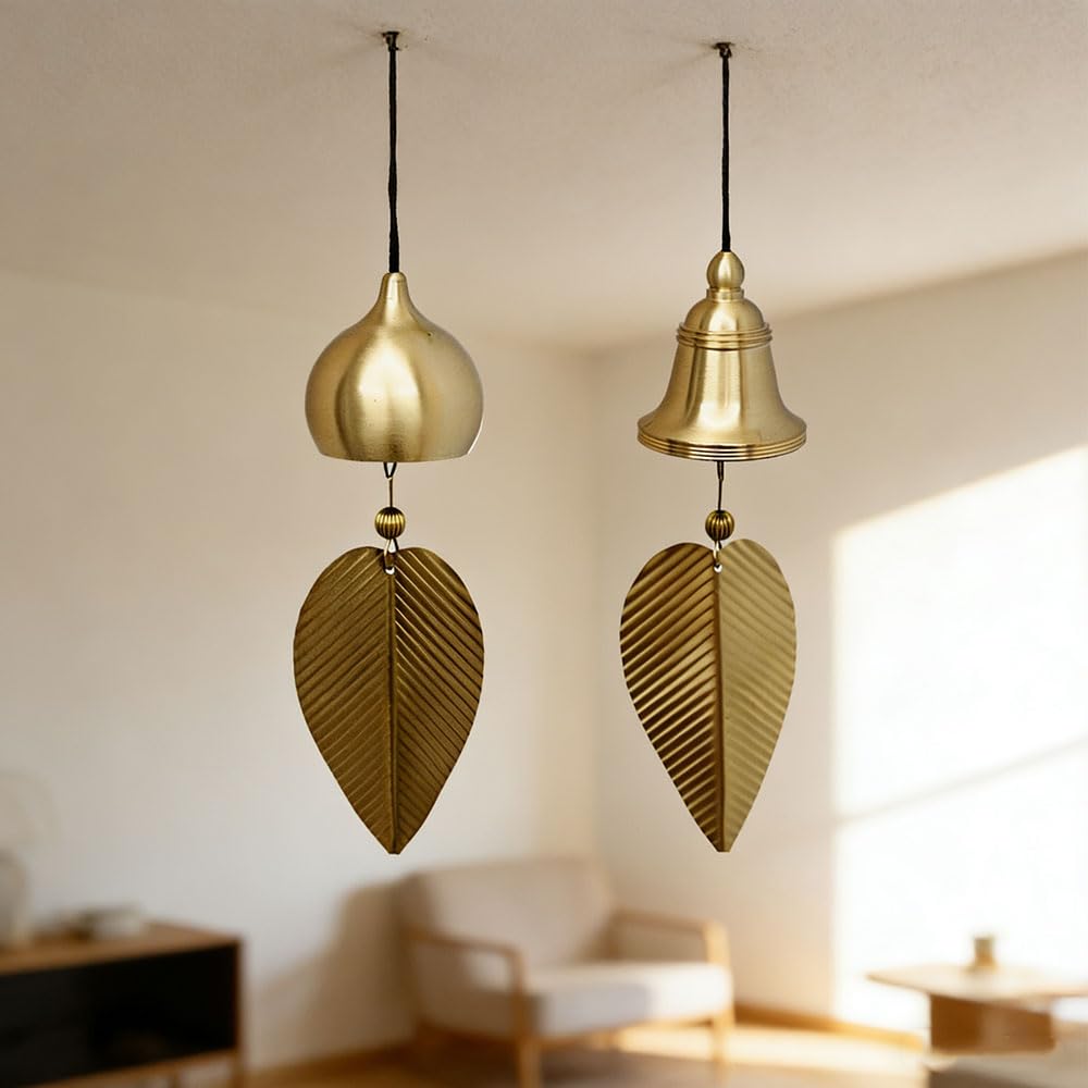 Set of 2 Wind Retro Metal Wind Brass and Lucky Feng Shui Decorative Bells for Outdoors and Indoor and Outdoor Use Chimes, Chimes, Copper, Charm,