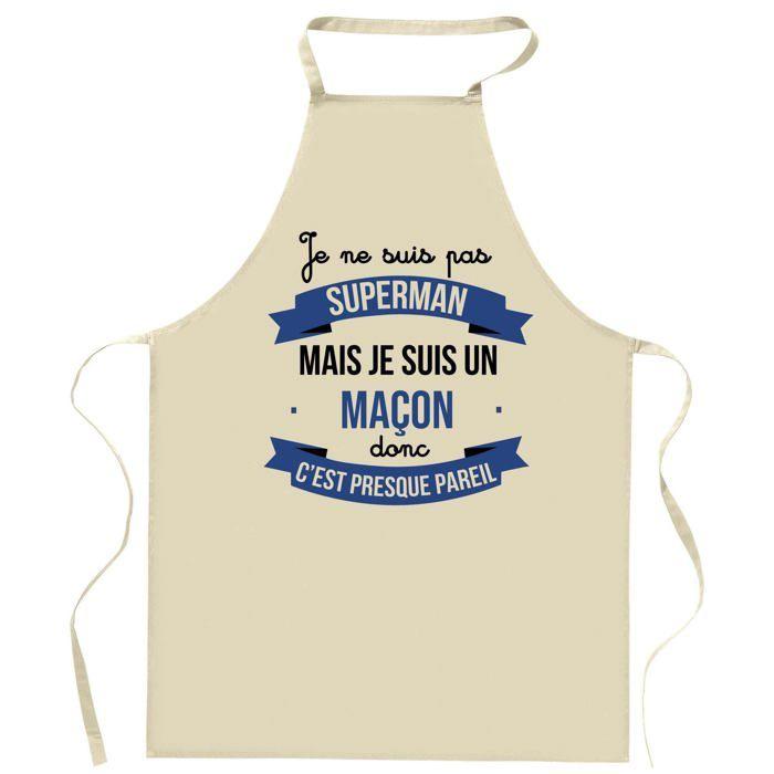 Tablier de cuisine - Maçon Superhéros - Coton résistant - Impression DTG France - Liens ajustables