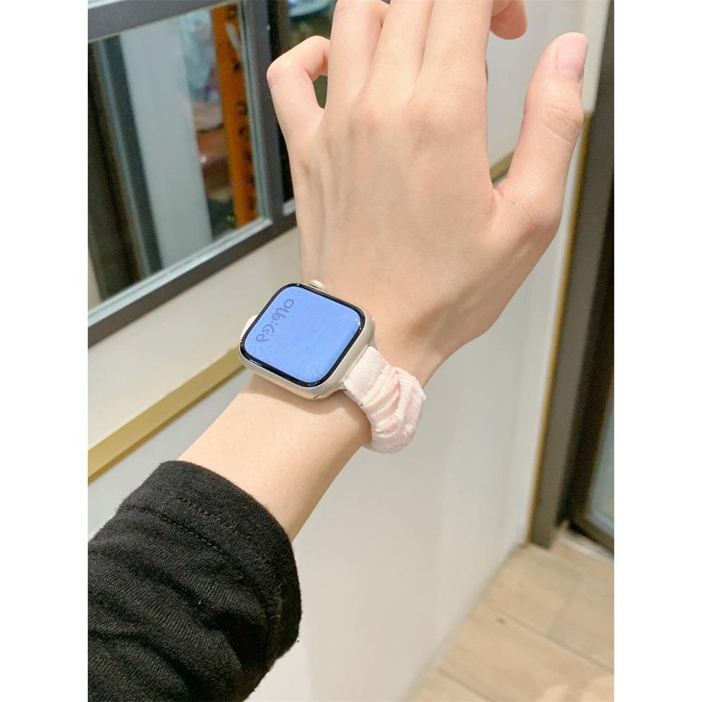 Soft Cute Ice Silk Stripe Elastic Hair Tie Strap for Apple Watch Band Series 11/10/9/8/7 SE Ultra Wrist Bracelets for iWatch 49/46/45/44/42/41/40/38mm
