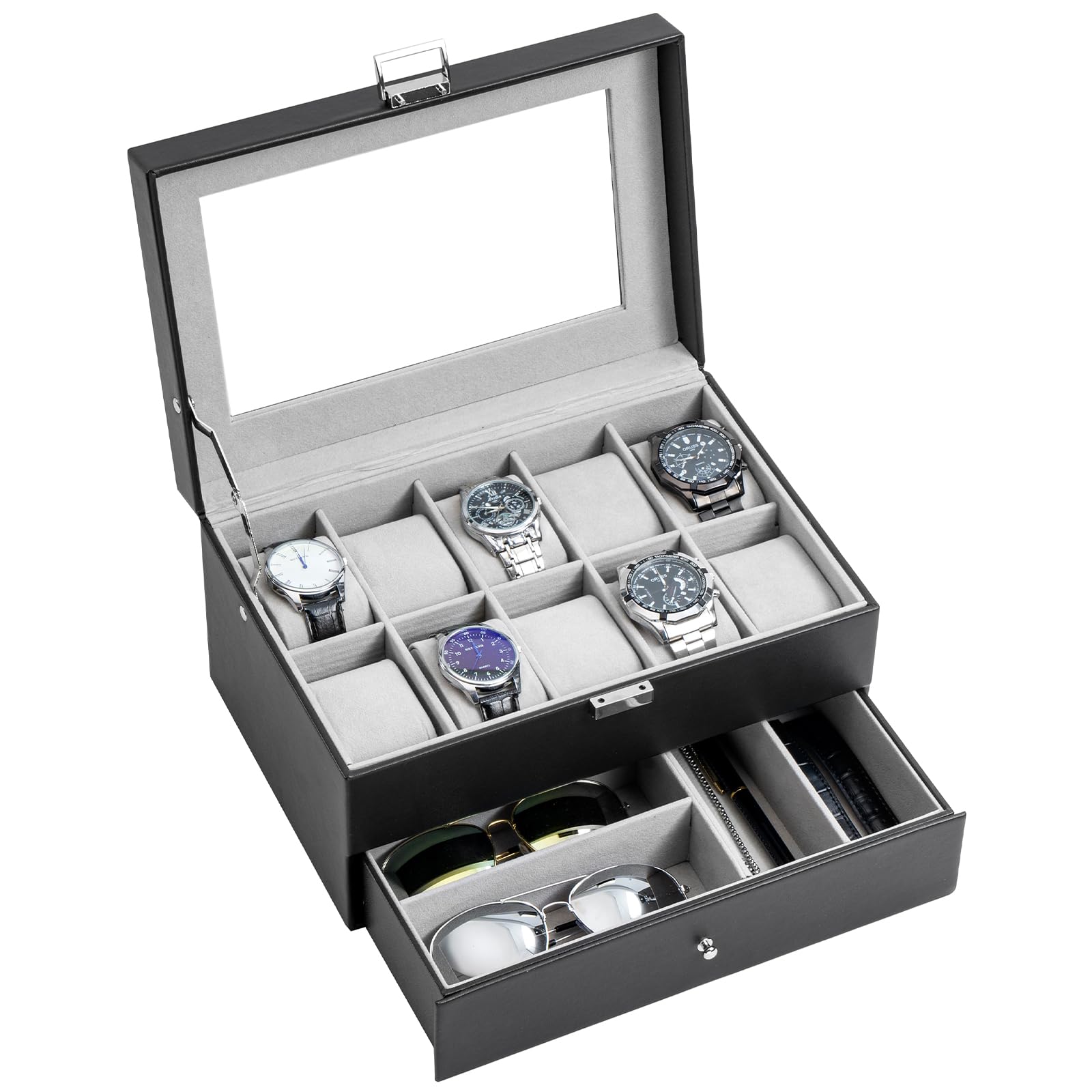 

ProCase Watch Case [Holds 10 Watches], Watch & Jewelry Storage Box, Display Case, Small Item Organizer, Removable Base, Gift - Black