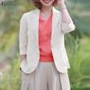ZANZEA Women Casual Suit Collar Solid Color Long Sleeve Thin Cardigan Tops