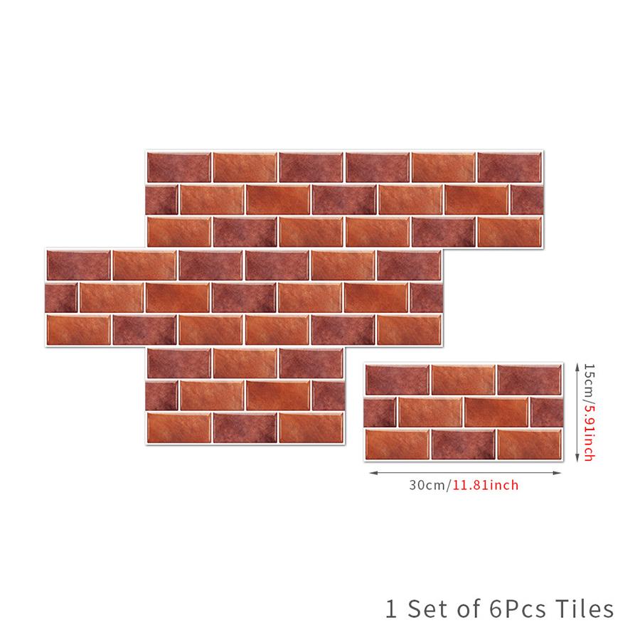 European Retro Tile Sticker PVC Self-Adhesive Kitchen Bathroom Waterproof Wall Decoration Brick Pattern Wallpaper 15x30cm 6pcs