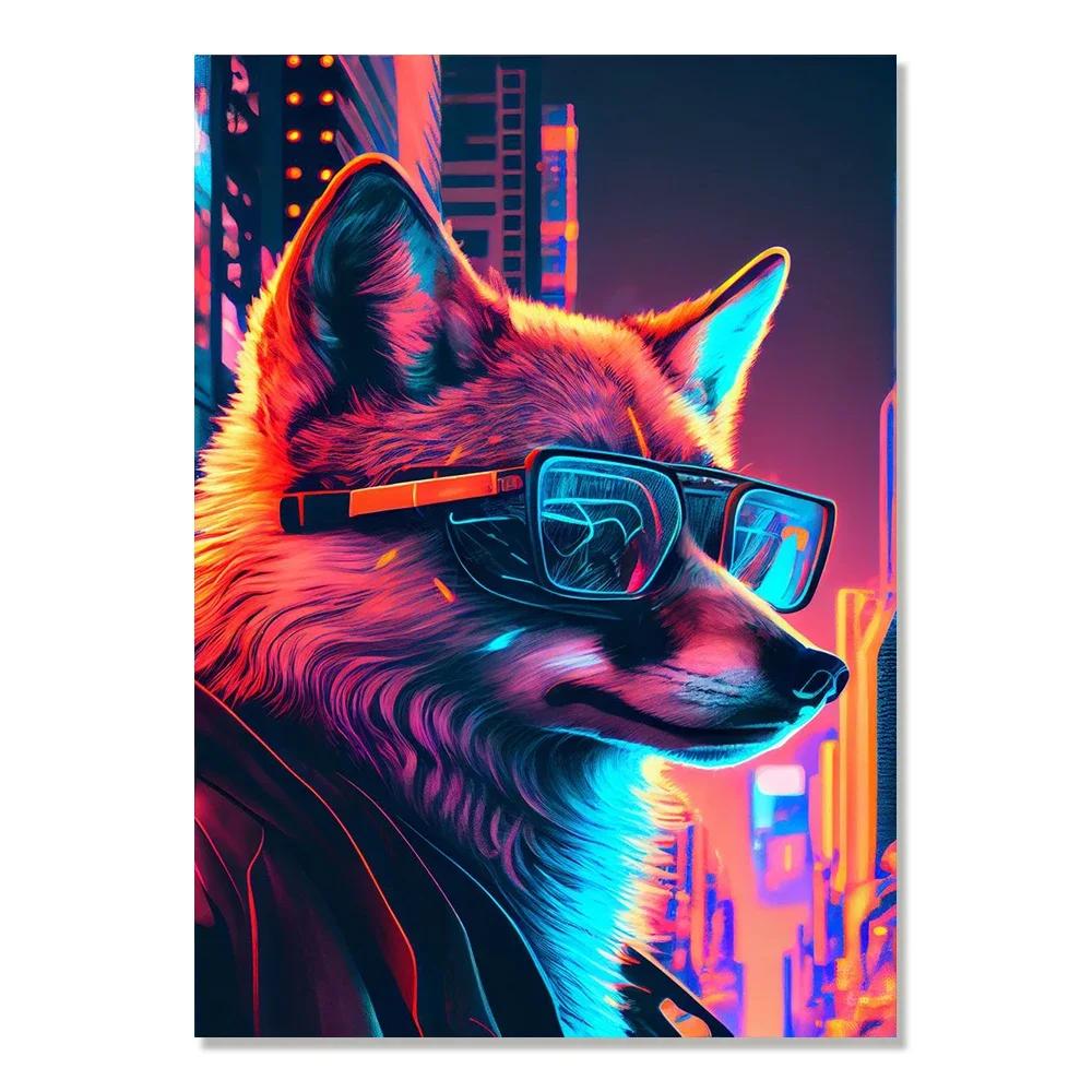 Cyberpunk Style Future Fantasy Lion Monkey Agent Animal Poster Wall Art Canvas Painting for Living Room Home Decoration
