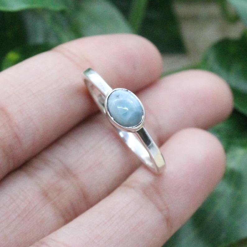 Larimar Ring Gemstone 925 Silver Jewelry, Handmade Ring, Gift For Her, Stacking Ring, Women Ring